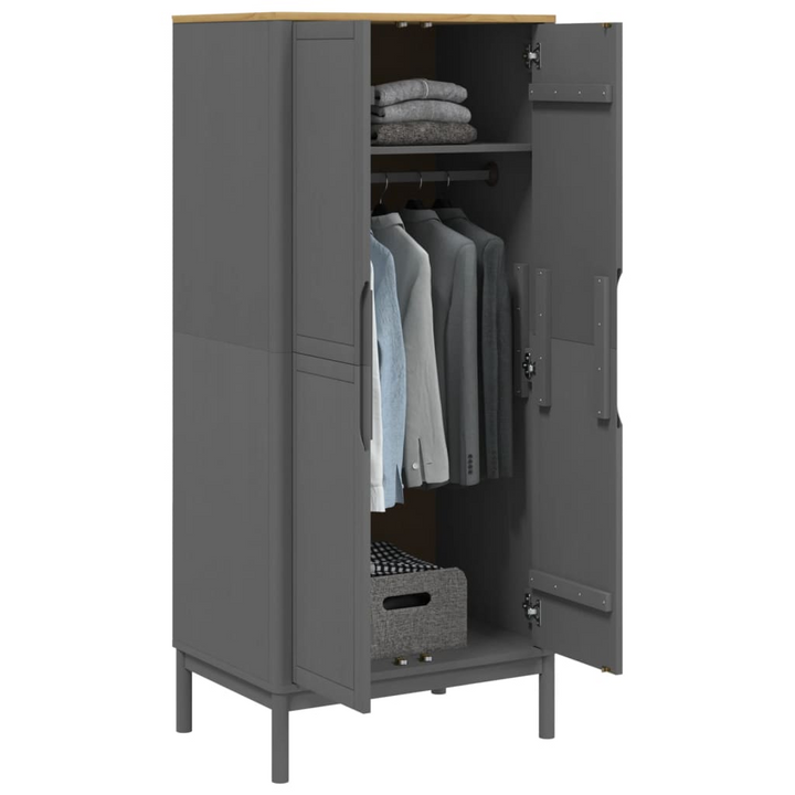 FLORO Solid Wood Wardrobe in Grey - Durable Pine Storage Solution, 77x53x171 cm - Premium  from Home Treasures - Just £256.99! Shop now at Home Treasures