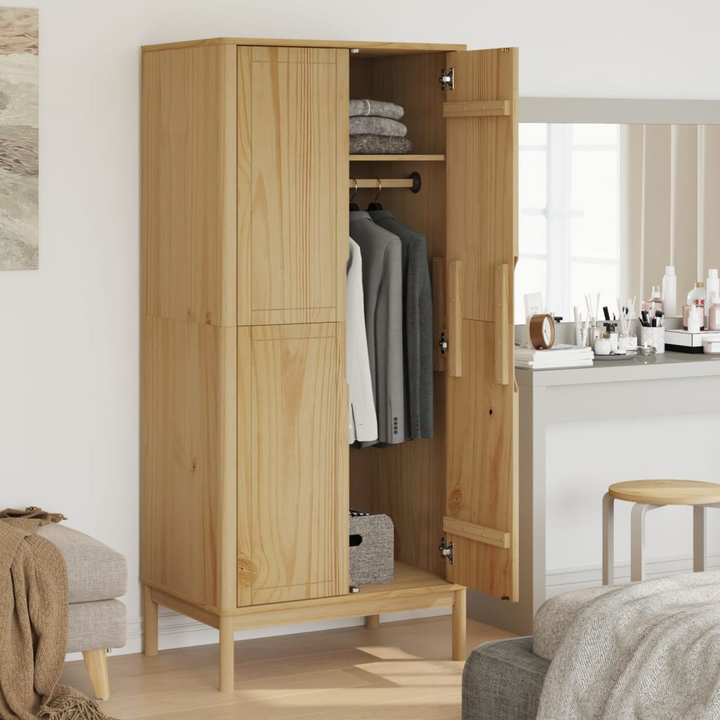 FLORO Wardrobe in Wax Brown - Elegant Solid Pine Wood Closet with Ample Storage (77x53x171 cm) - Premium  from Home Treasures - Just £346.99! Shop now at Home Treasures