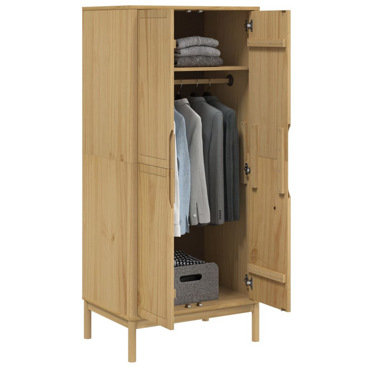 FLORO Wardrobe in Wax Brown - Elegant Solid Pine Wood Closet with Ample Storage (77x53x171 cm) - Premium  from Home Treasures - Just £346.99! Shop now at Home Treasures