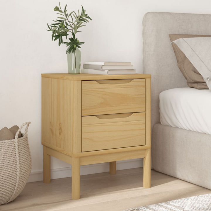 Elegant FLORO Bedside Cabinet - Wax Brown, Solid Pine Wood, 2 Drawers, 45x39x57 cm - Premium  from Home Treasures - Just £99.99! Shop now at Home Treasures