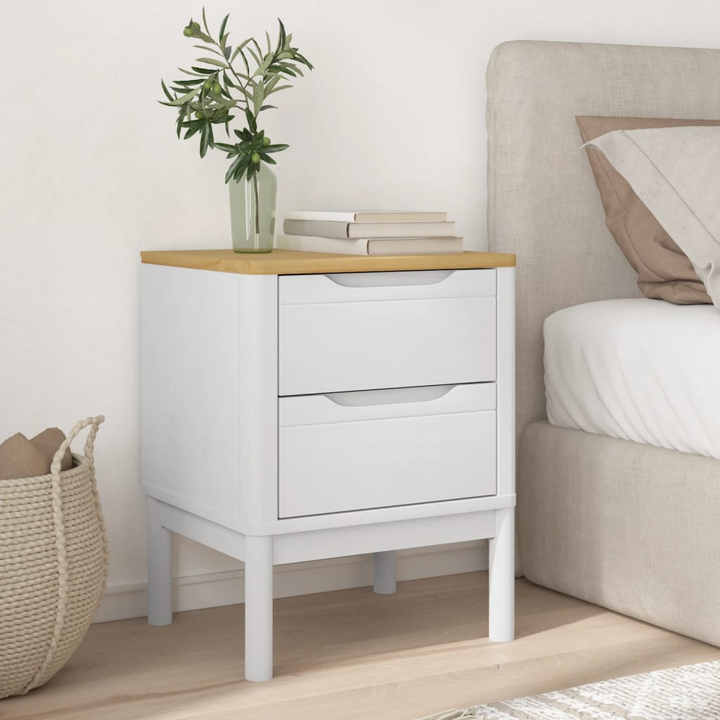 FLORO Bedside Cabinet in White - Solid Pine Wood, 2 Drawers, 45x39x57cm | Elegant & Sturdy Nightstand - Premium  from Home Treasures - Just £73.99! Shop now at Home Treasures