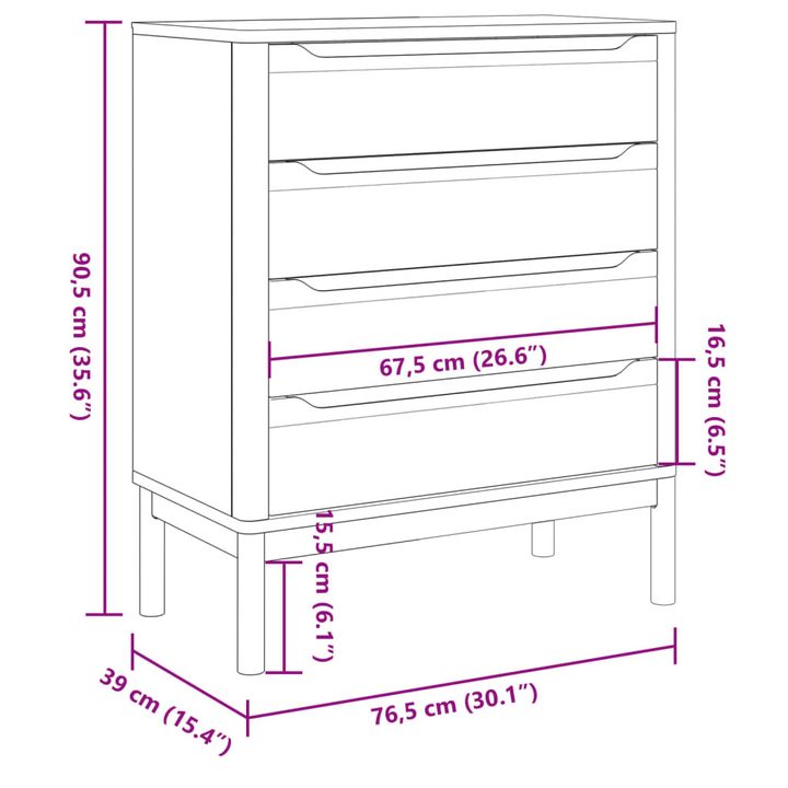 FLORO Chest of Drawers in Grey - Solid Pine, 4 Spacious Drawers, Classic Design - Premium  from Home Treasures - Just £181.99! Shop now at Home Treasures