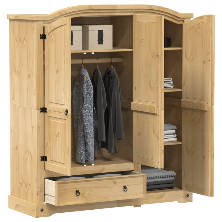 CORONA Wardrobe 151.5x52x170 cm | Solid Pine Wood Storage Cabinet with Shelves & Drawer - Rustic Charm and Practical Storage - Premium  from Home Treasures - Just £585.99! Shop now at Home Treasures