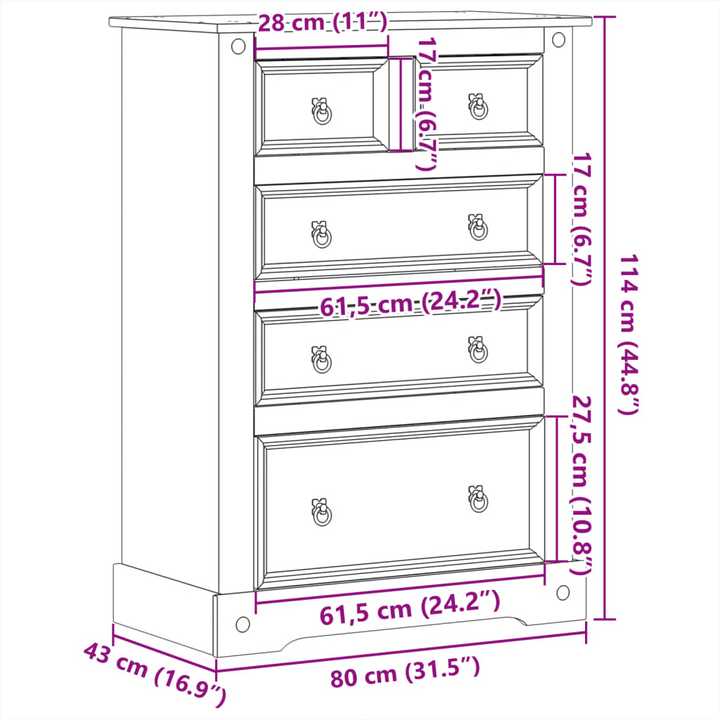 CORONA Chest of Drawers - 80x43x114 cm Solid Pine Wood | Stylish & Functional Storage Solution - Premium  from Home Treasures - Just £209.99! Shop now at Home Treasures