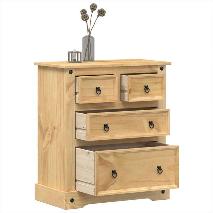 CORONA Solid Pine Wood Chest of Drawers - Rustic 4 Drawer Storage Cabinet - 80x43x91 cm - Premium  from Home Treasures - Just £167.99! Shop now at Home Treasures