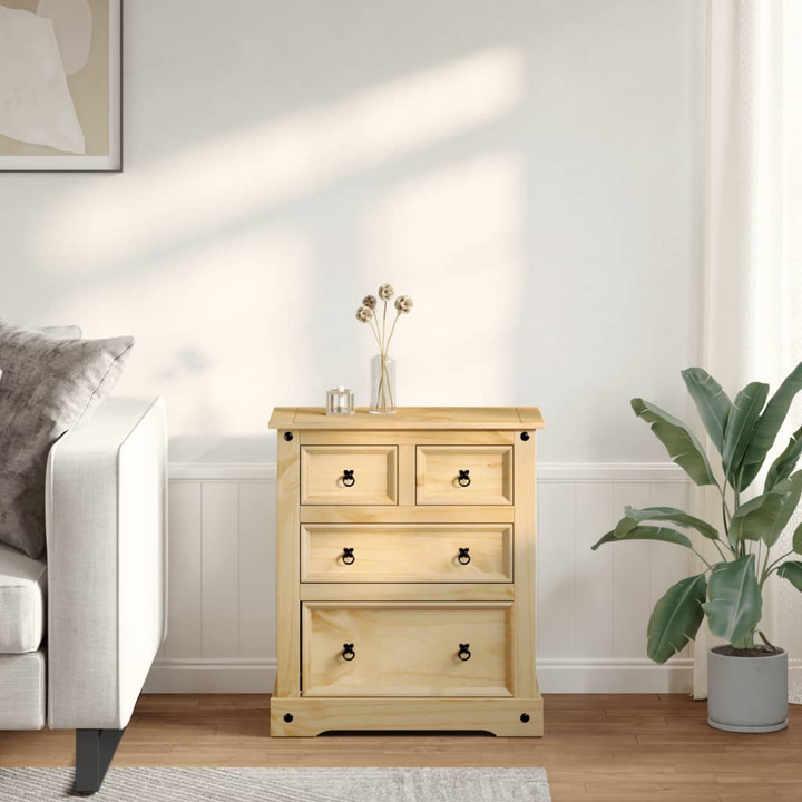 CORONA Solid Pine Wood Chest of Drawers - Rustic 4 Drawer Storage Cabinet - 80x43x91 cm - Premium  from Home Treasures - Just £167.99! Shop now at Home Treasures