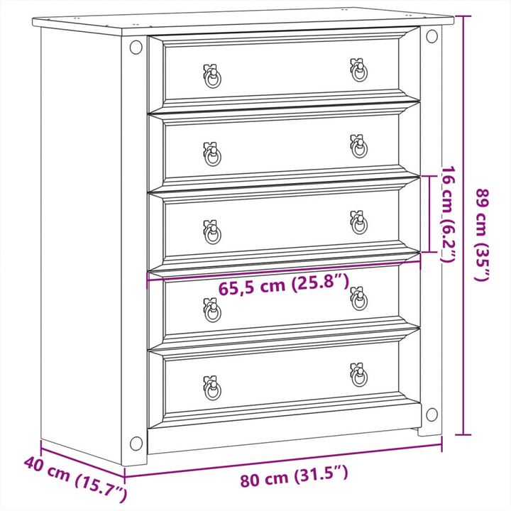 CORONA Chest of Drawers 80x40x89 cm | Solid Pine Wood, Rustic Style, Ample Storage Space - Premium  from Home Treasures - Just £185.99! Shop now at Home Treasures