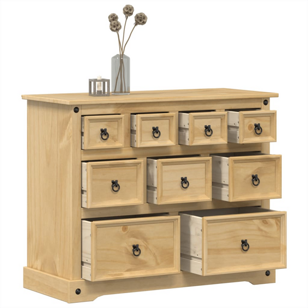 CORONA Solid Pine Wood Chest of Drawers, 103x46x83 cm - 9-Drawer Rustic Storage Cabinet with Honey Wax Finish - Premium  from Home Treasures - Just £232.99! Shop now at Home Treasures