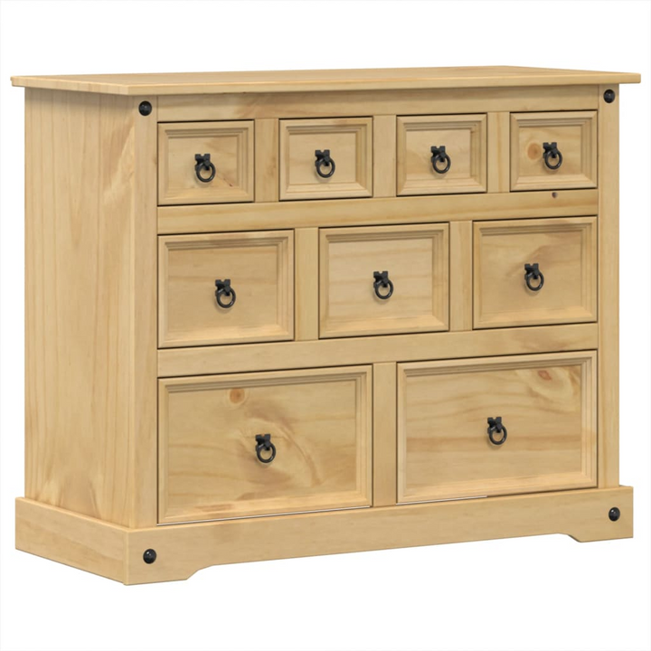 CORONA Solid Pine Wood Chest of Drawers, 103x46x83 cm - 9-Drawer Rustic Storage Cabinet with Honey Wax Finish - Premium  from Home Treasures - Just £225.99! Shop now at Home Treasures