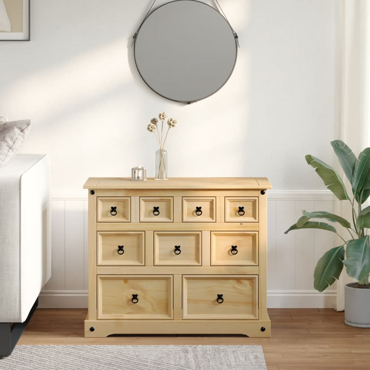 CORONA Solid Pine Wood Chest of Drawers, 103x46x83 cm - 9-Drawer Rustic Storage Cabinet with Honey Wax Finish - Premium  from Home Treasures - Just £225.99! Shop now at Home Treasures