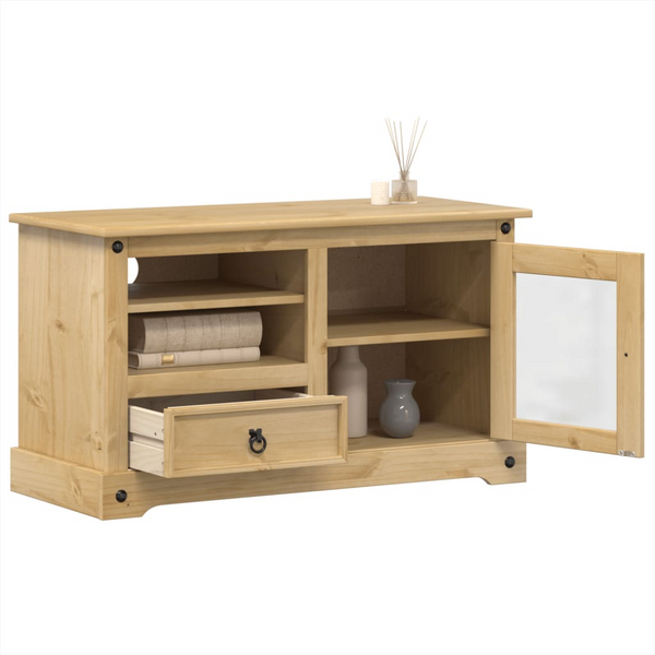 CORONA Solid Wood Pine TV Cabinet - Rustic Media Console with Storage Drawers & Shelves, 100x45x58 cm - Premium  from Home Treasures - Just £162.99! Shop now at Home Treasures