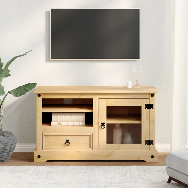 CORONA Solid Wood Pine TV Cabinet - Rustic Media Console with Storage Drawers & Shelves, 100x45x58 cm - Premium  from Home Treasures - Just £162.99! Shop now at Home Treasures