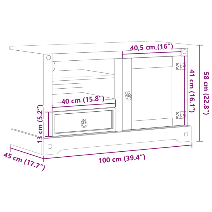 CORONA Solid Wood Pine TV Cabinet - Rustic Media Console with Storage Drawers & Shelves, 100x45x58 cm - Premium  from Home Treasures - Just £162.99! Shop now at Home Treasures