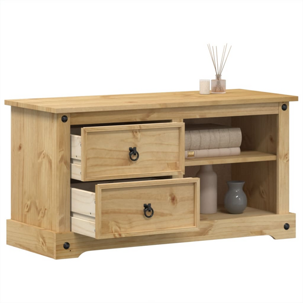 CORONA TV Cabinet - Rustic Honey Finish, Solid Pine Wood TV Stand with Ample Storage, 100x40x52 cm - Premium  from Home Treasures - Just £126.99! Shop now at Home Treasures