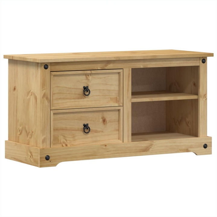 CORONA TV Cabinet - Rustic Honey Finish, Solid Pine Wood TV Stand with Ample Storage, 100x40x52 cm - Premium  from Home Treasures - Just £126.99! Shop now at Home Treasures