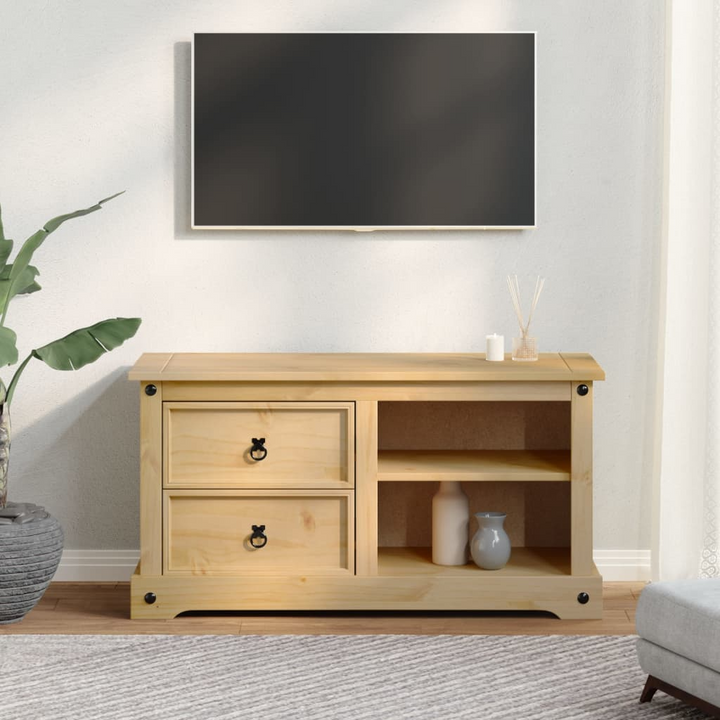 CORONA TV Cabinet - Rustic Honey Finish, Solid Pine Wood TV Stand with Ample Storage, 100x40x52 cm - Premium  from Home Treasures - Just £126.99! Shop now at Home Treasures