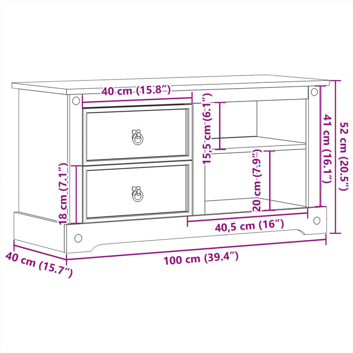 CORONA TV Cabinet - Rustic Honey Finish, Solid Pine Wood TV Stand with Ample Storage, 100x40x52 cm - Premium  from Home Treasures - Just £126.99! Shop now at Home Treasures