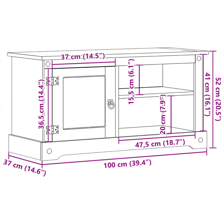 CORONA Solid Wood Pine TV Cabinet - 100x37x52 cm | Ample Storage & Rustic Design - Premium  from Home Treasures - Just £106.99! Shop now at Home Treasures