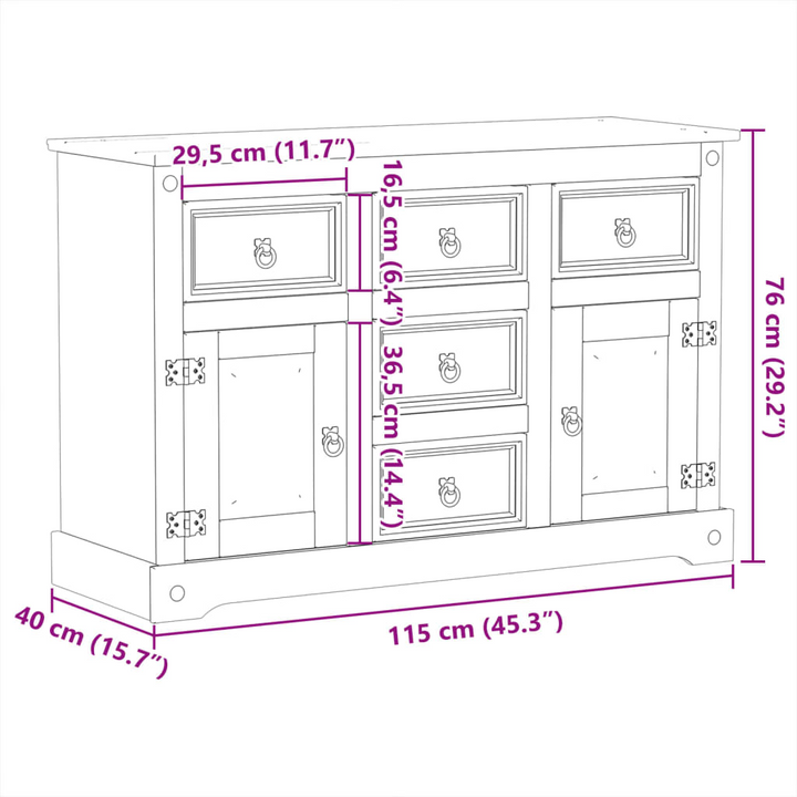 CORONA Solid Wood Pine Sideboard – 115x40x76 cm with Metal Handles | Stylish Storage Solution - Premium  from Home Treasures - Just £247.99! Shop now at Home Treasures