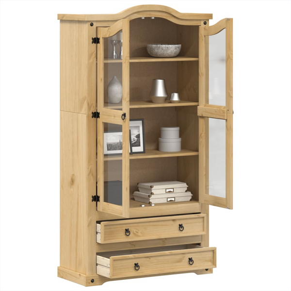 CORONA Solid Pine Wood Glass Display Cabinet - Rustic Charm & Ample Storage, 99x43x187 cm - Premium  from Home Treasures - Just £345.99! Shop now at Home Treasures