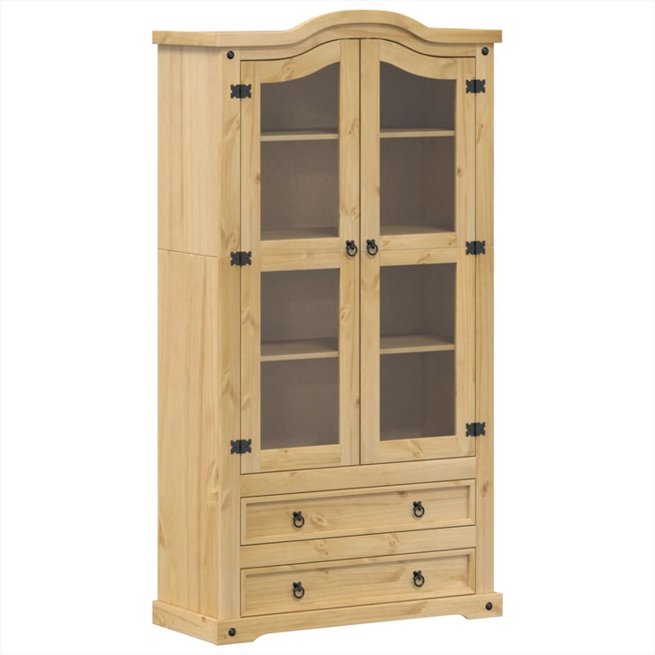 CORONA Solid Pine Wood Glass Display Cabinet - Rustic Charm & Ample Storage, 99x43x187 cm - Premium  from Home Treasures - Just £345.99! Shop now at Home Treasures