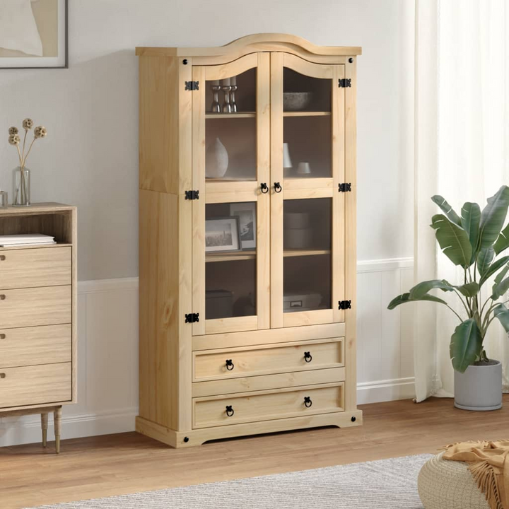 CORONA Solid Pine Wood Glass Display Cabinet - Rustic Charm & Ample Storage, 99x43x187 cm - Premium  from Home Treasures - Just £345.99! Shop now at Home Treasures