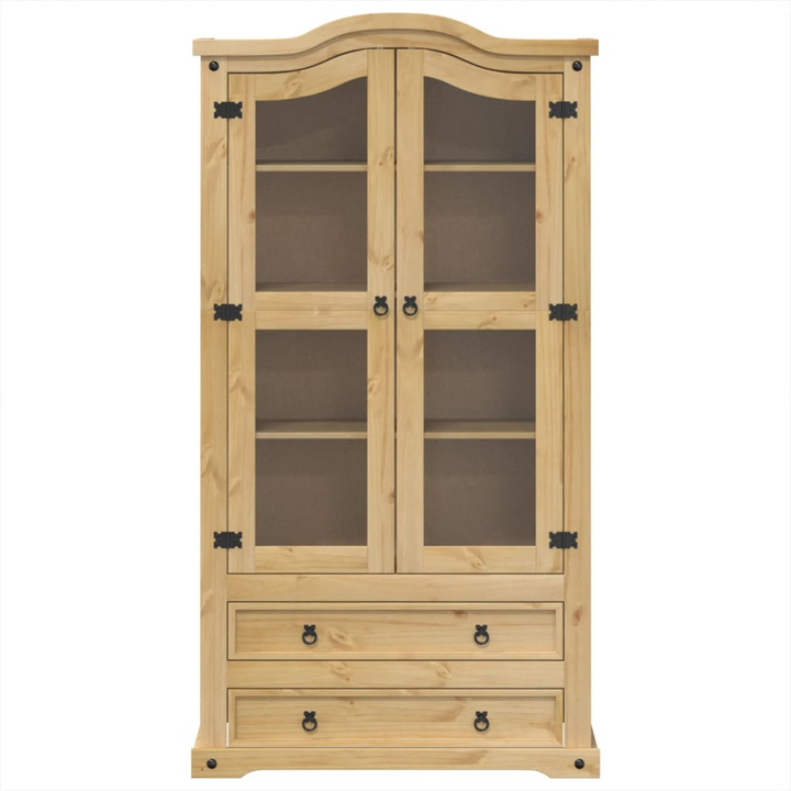 CORONA Solid Pine Wood Glass Display Cabinet - Rustic Charm & Ample Storage, 99x43x187 cm - Premium  from Home Treasures - Just £345.99! Shop now at Home Treasures