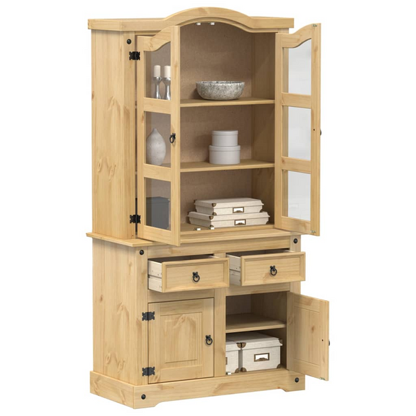 CORONA Rustic Pine Wood Glass Display Cabinet - 100x48.5x179 cm - Premium  from Home Treasures - Just £403.99! Shop now at Home Treasures