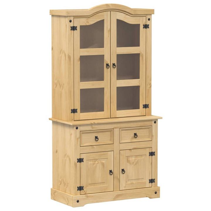 CORONA Rustic Pine Wood Glass Display Cabinet - 100x48.5x179 cm - Premium  from Home Treasures - Just £403.99! Shop now at Home Treasures