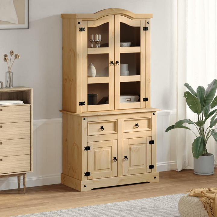 CORONA Rustic Pine Wood Glass Display Cabinet - 100x48.5x179 cm - Premium  from Home Treasures - Just £403.99! Shop now at Home Treasures