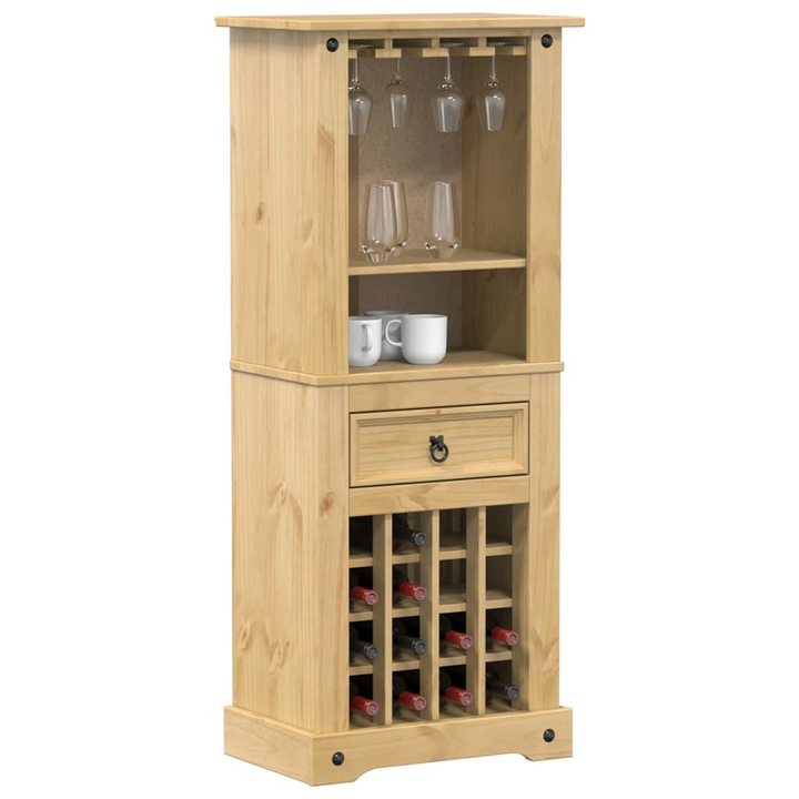 CORONA Solid Pine Wood Wine Rack | Rustic Wine Cabinet with Drawer & Shelves - 56x35x120 cm | Elegant Wine Storage Solution - Premium  from Home Treasures - Just £149.99! Shop now at Home Treasures