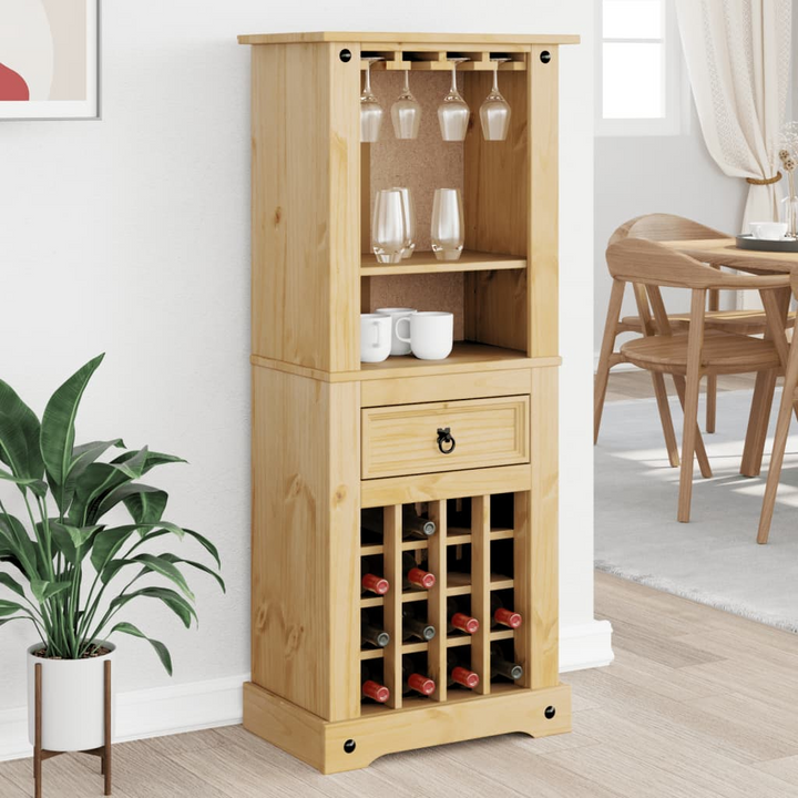 CORONA Solid Pine Wood Wine Rack | Rustic Wine Cabinet with Drawer & Shelves - 56x35x120 cm | Elegant Wine Storage Solution - Premium  from Home Treasures - Just £149.99! Shop now at Home Treasures