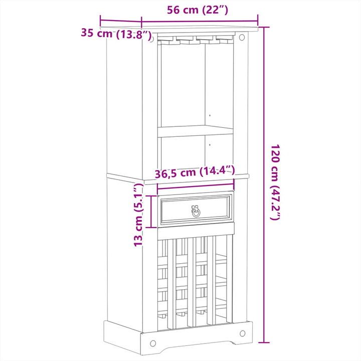 CORONA Solid Pine Wood Wine Rack | Rustic Wine Cabinet with Drawer & Shelves - 56x35x120 cm | Elegant Wine Storage Solution - Premium  from Home Treasures - Just £149.99! Shop now at Home Treasures