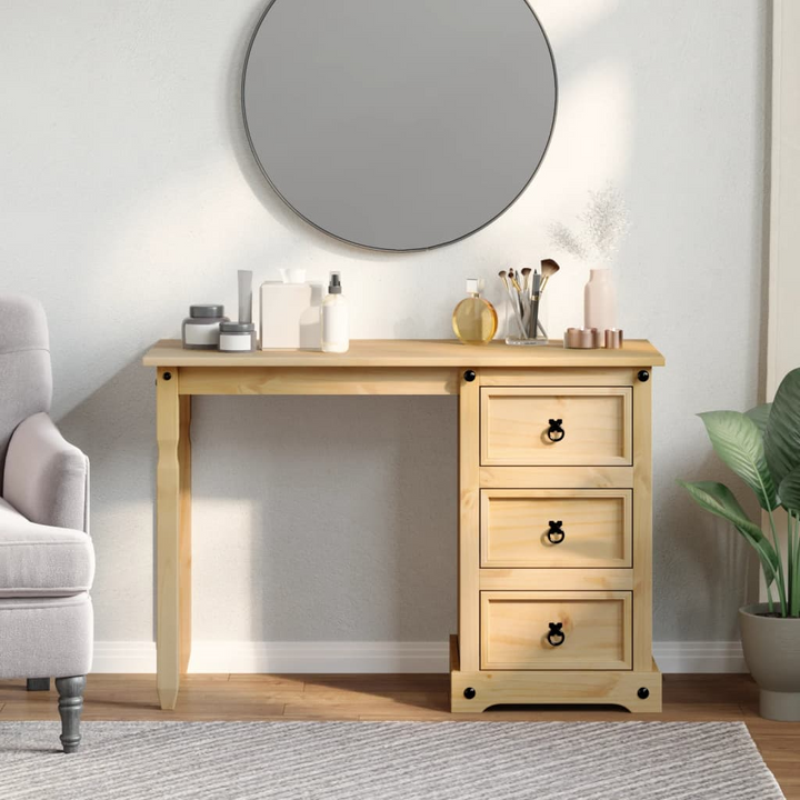 CORONA Solid Wood Pine Dressing Table 110x50x75 cm - Rustic Vanity with Ample Storage - Premium  from Home Treasures - Just £134.99! Shop now at Home Treasures