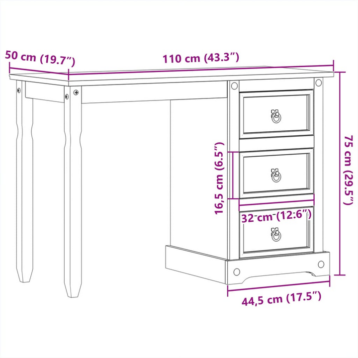 CORONA Solid Wood Pine Dressing Table 110x50x75 cm - Rustic Vanity with Ample Storage - Premium  from Home Treasures - Just £134.99! Shop now at Home Treasures