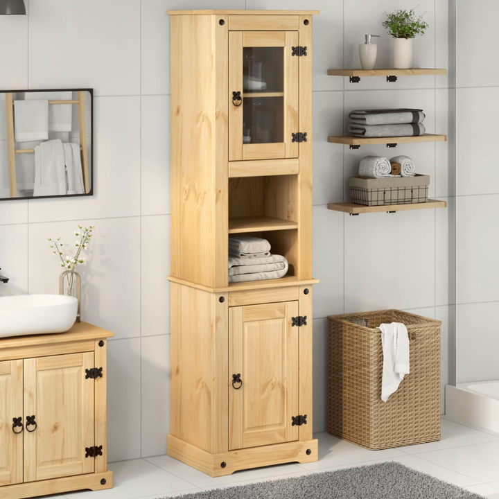 CORONA Solid Wood Pine Bathroom Cabinet 50x40x185 cm – Rustic Storage Solution with Ample Space - Premium  from Home Treasures - Just £231.99! Shop now at Home Treasures