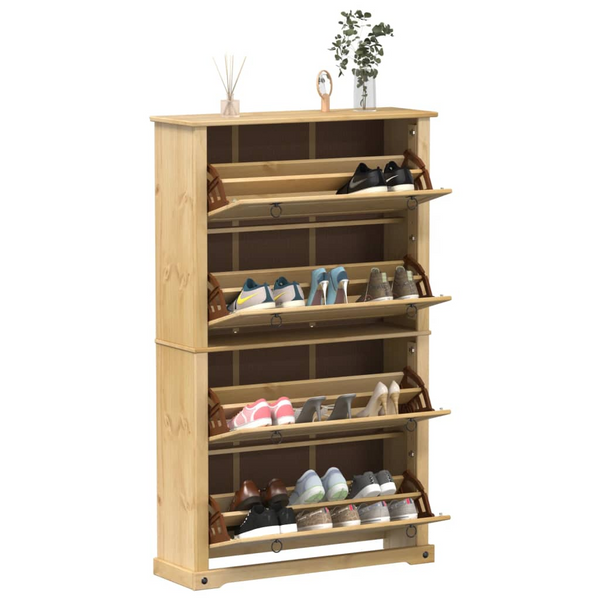 CORONA Solid Wood Pine Shoe Cabinet - Rustic Design, Ample Storage, 99x32x163.5 cm - Premium  from Home Treasures - Just £220.99! Shop now at Home Treasures