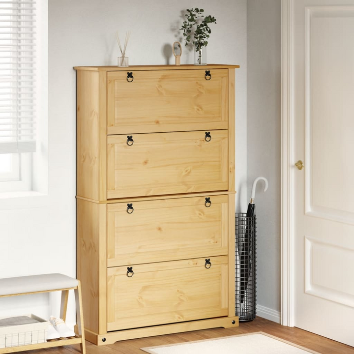 CORONA Solid Wood Pine Shoe Cabinet - Rustic Design, Ample Storage, 99x32x163.5 cm - Premium  from Home Treasures - Just £220.99! Shop now at Home Treasures