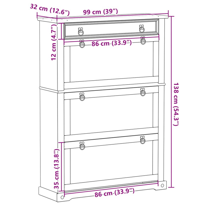 CORONA Solid Pine Wood Shoe Cabinet - Elegant 99x32x138 cm Storage Solution - Premium  from Home Treasures - Just £206.99! Shop now at Home Treasures