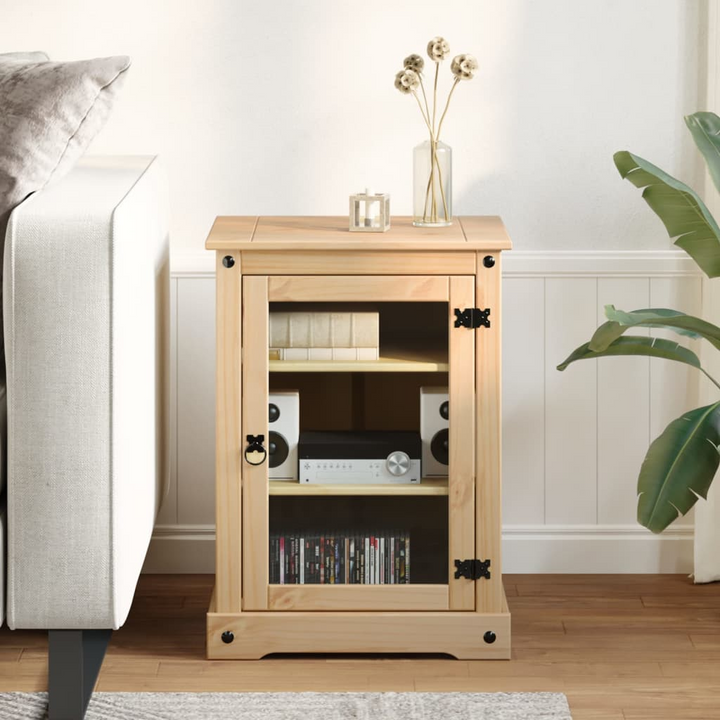 Rustic CORONA HiFi Cabinet - Solid Pine Wood Media Storage with Glass Doors - Premium  from Home Treasures - Just £121.99! Shop now at Home Treasures