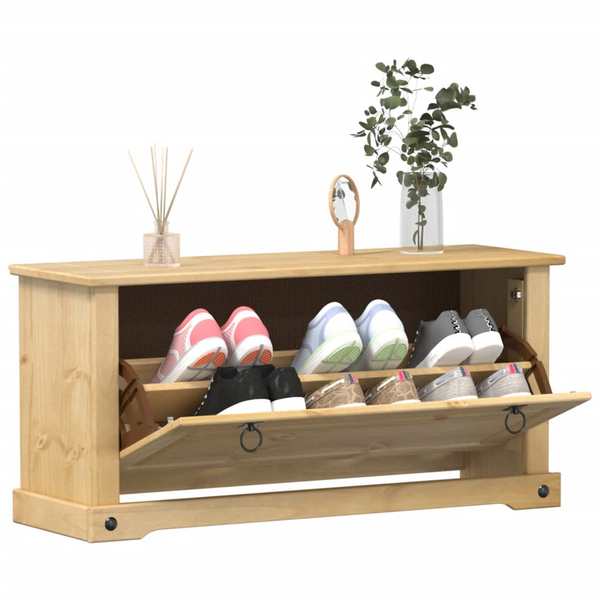 CORONA Solid Pine Wood Shoe Cabinet 99x32x47 cm - Rustic, Durable, and Stylish Storage Solution - Premium  from Home Treasures - Just £110.99! Shop now at Home Treasures