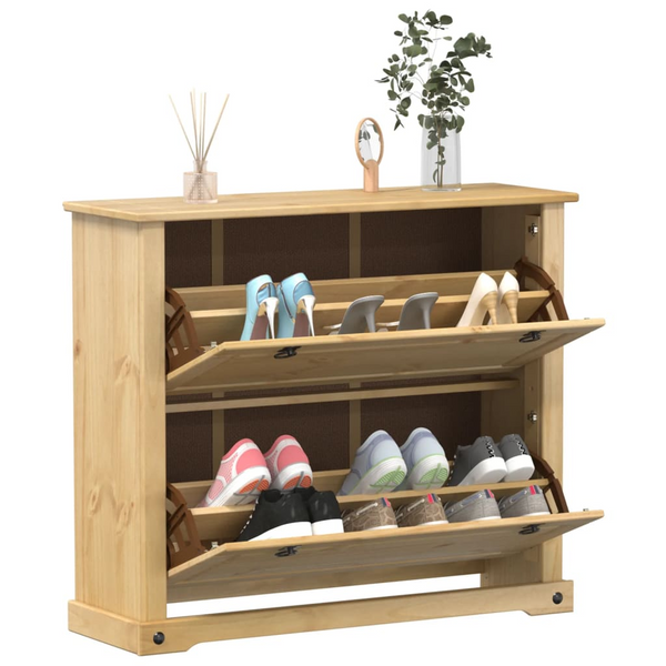 CORONA Shoe Cabinet 99x32x85 cm - Solid Pine Wood with Honey Wax Finish | Rustic Shoe Storage - Premium  from Home Treasures - Just £135.99! Shop now at Home Treasures