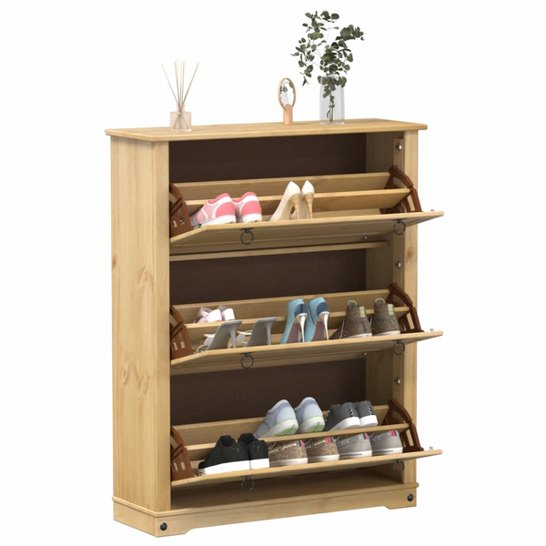 CORONA Shoe Cabinet - Solid Pine Wood Storage Unit with 3 Flip-Drawers - Rustic, Durable & Stylish | 99x32x124.5 cm - Premium  from Home Treasures - Just £195.99! Shop now at Home Treasures