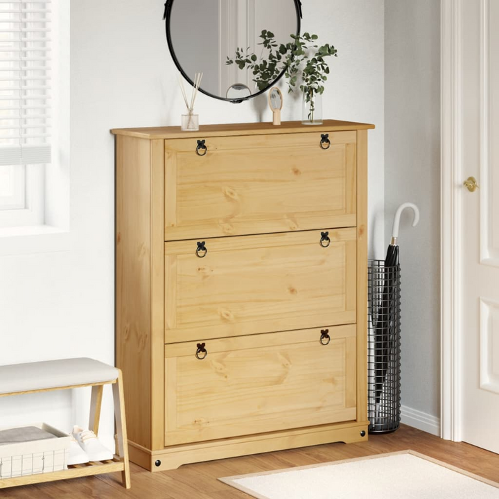 CORONA Shoe Cabinet - Solid Pine Wood Storage Unit with 3 Flip-Drawers - Rustic, Durable & Stylish | 99x32x124.5 cm - Premium  from Home Treasures - Just £220.99! Shop now at Home Treasures