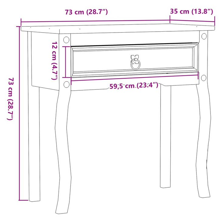 CORONA Console Table 73x35x73 cm - Solid Pine Wood, Rustic Design with Ample Storage - Premium  from Home Treasures - Just £77.99! Shop now at Home Treasures