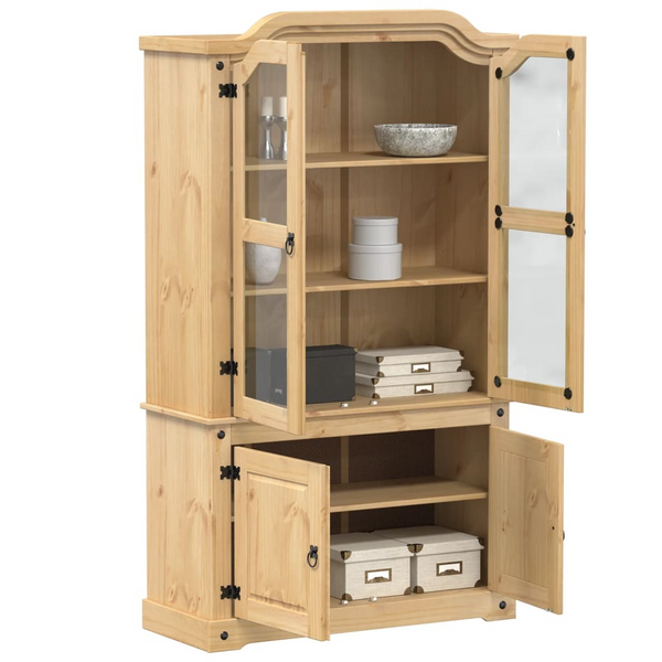 CORONA Solid Pine Wood Glass Display Cabinet - Rustic Charm & Ample Storage, 103.5x42x180 cm - Premium  from Home Treasures - Just £329.99! Shop now at Home Treasures