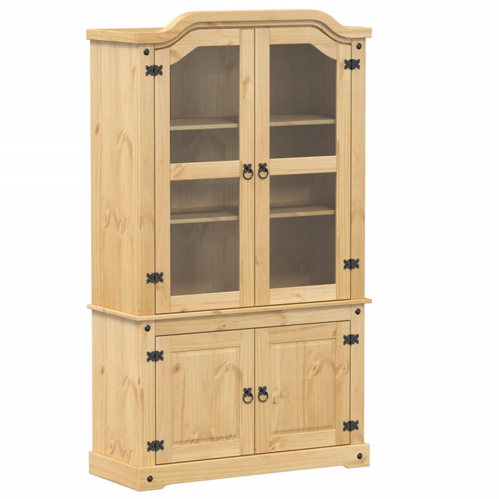 CORONA Solid Pine Wood Glass Display Cabinet - Rustic Charm & Ample Storage, 103.5x42x180 cm - Premium  from Home Treasures - Just £329.99! Shop now at Home Treasures