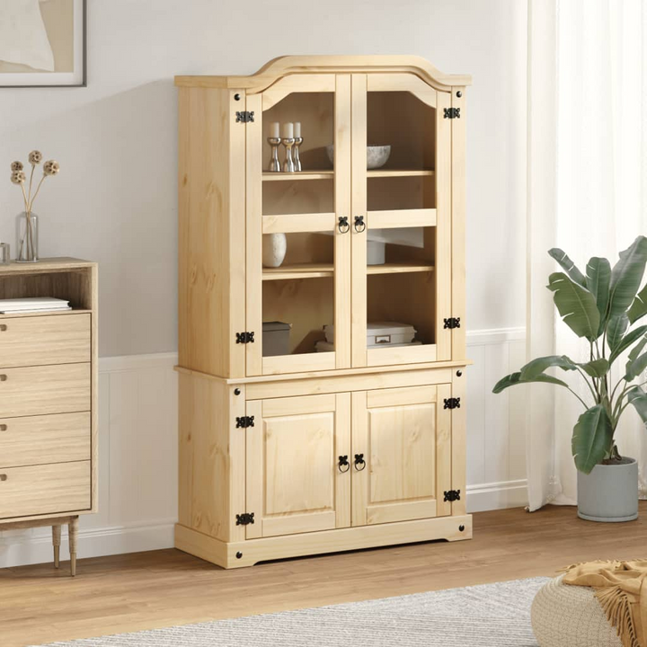 CORONA Solid Pine Wood Glass Display Cabinet - Rustic Charm & Ample Storage, 103.5x42x180 cm - Premium  from Home Treasures - Just £329.99! Shop now at Home Treasures