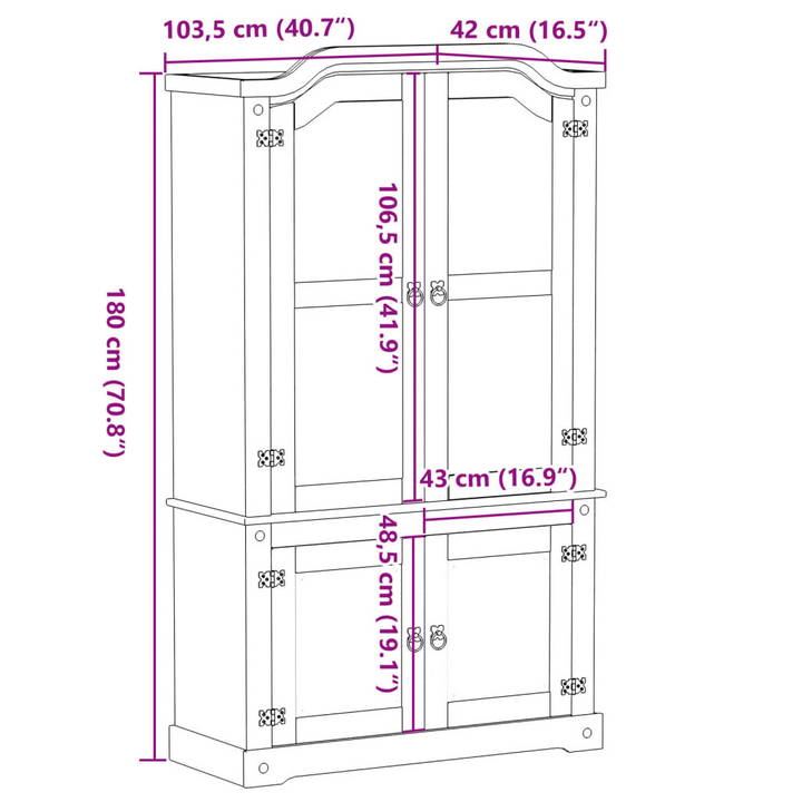 CORONA Solid Pine Wood Glass Display Cabinet - Rustic Charm & Ample Storage, 103.5x42x180 cm - Premium  from Home Treasures - Just £329.99! Shop now at Home Treasures