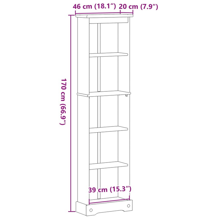 CORONA Solid Wood Pine Bookcase - 46x20x170 cm, Rustic Home Decor, Ample Storage Space - Premium  from Home Treasures - Just £80.99! Shop now at Home Treasures